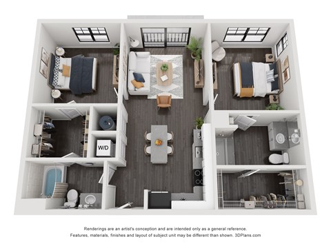 Floor plan for 2 beds, 2 baths, 1110 sqft